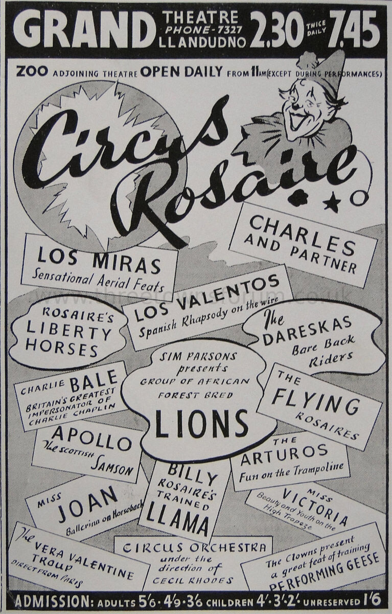 CIRCUS ROSAIRE AT THE GRAND THEATRE 1950S
