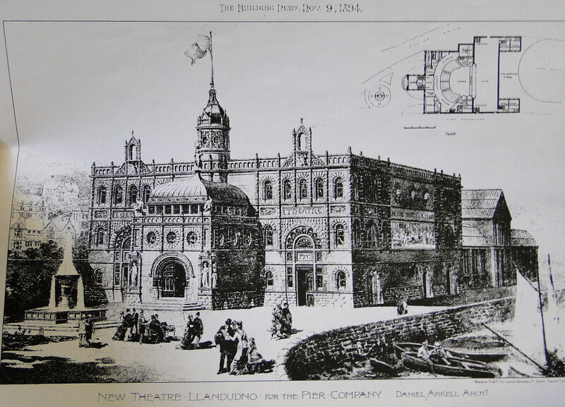 PROPOSED NEW THEATRE, PIER ENTRANCE, LLANDUDNO 1894
This theatre was proposed for the Pier Entrance area in addition to the Pier Pavilion (visible behind the proposed new building) but was never built.
